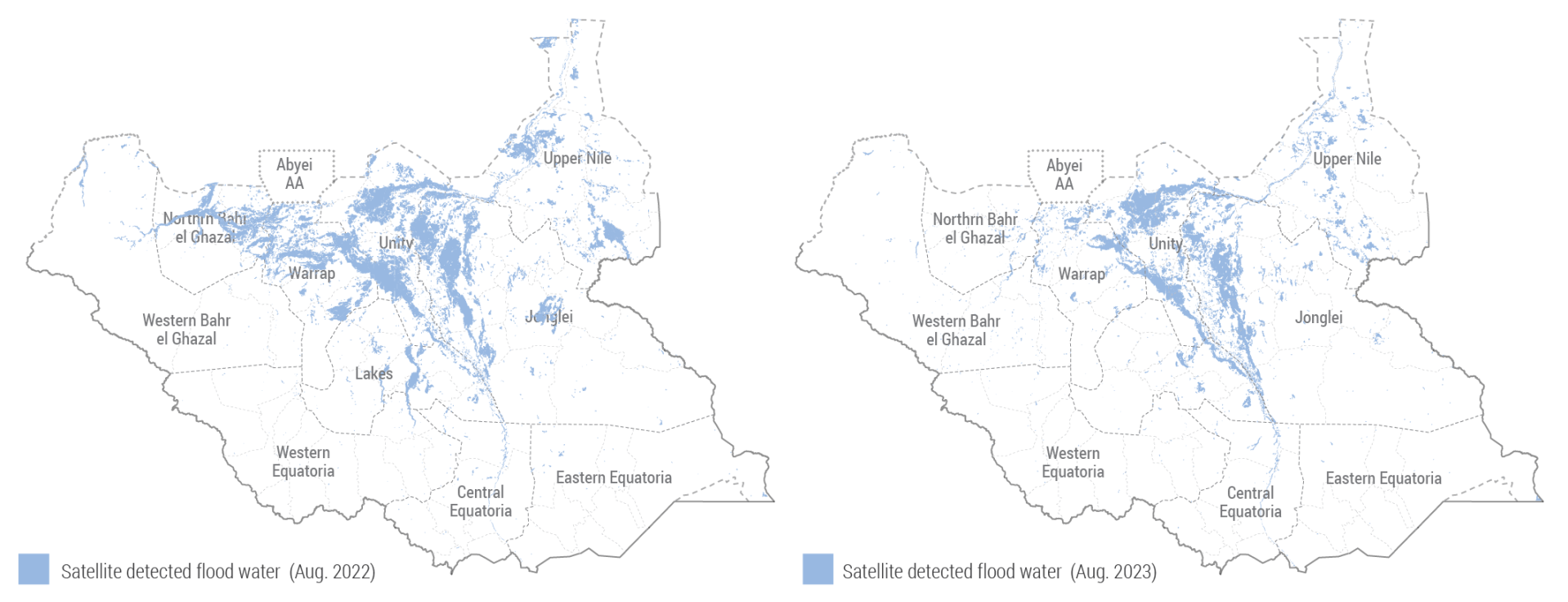 Flood risk areas South Sudan 2022 and 2023