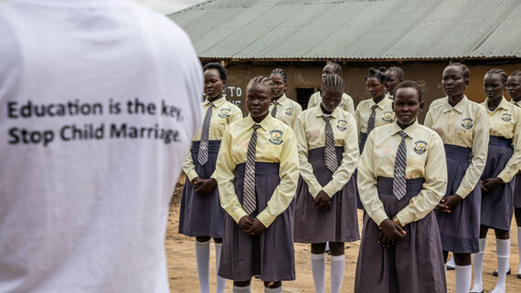 Students of poetry and drama club read poems about the ending of GBV and child marriage at Saint Andreas High School.