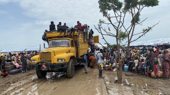 A truck departs with returnees from Renk transit center, Upper Nile State to final places of destination across the country. Thousands of people fleeing violence in Sudan into South Sudan waits for onward transportation at Renk transit center.